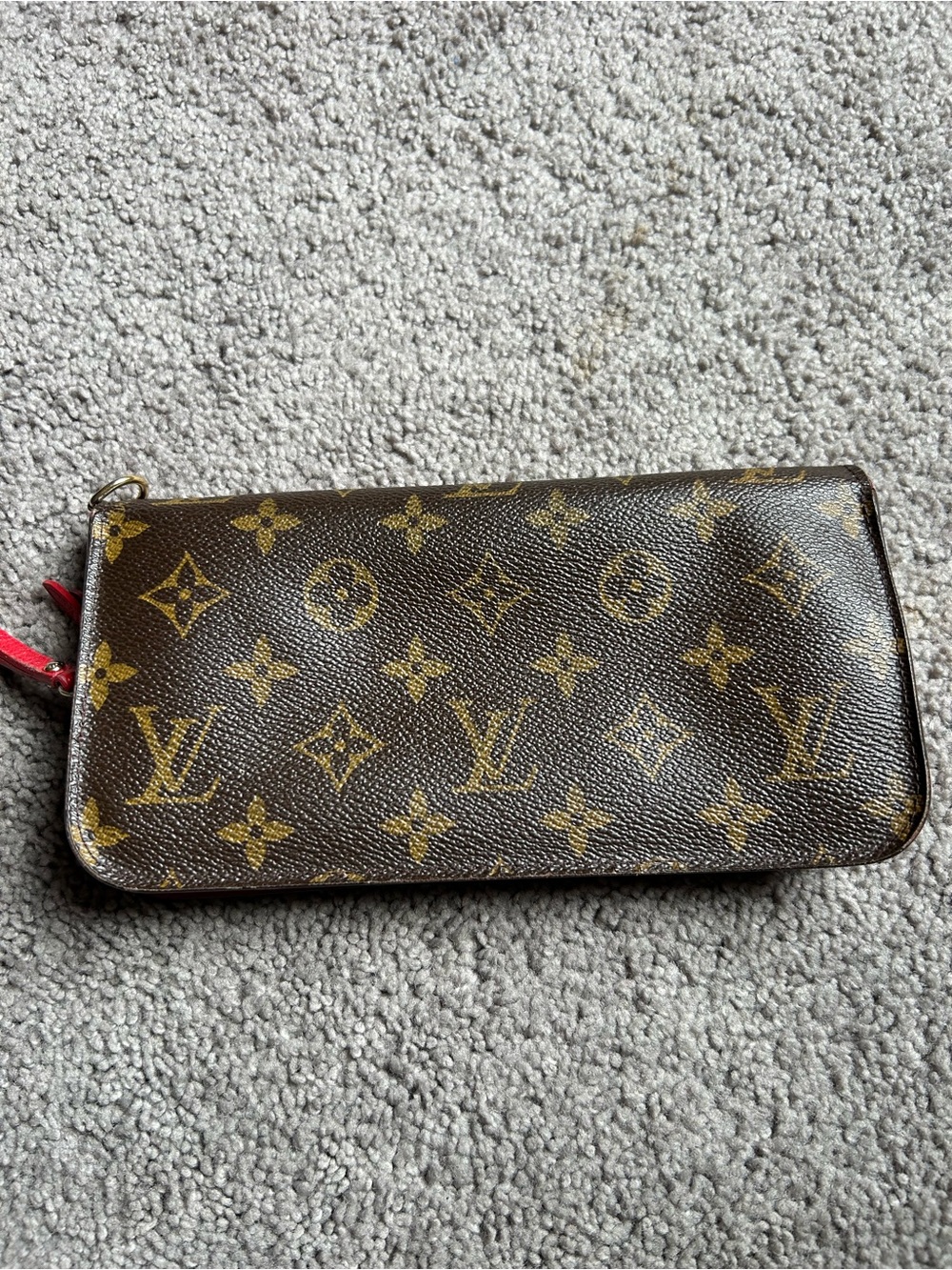 Louis Vuitton Monogram Zip-Around Wallet in Brown with Gold Print and Red Accent